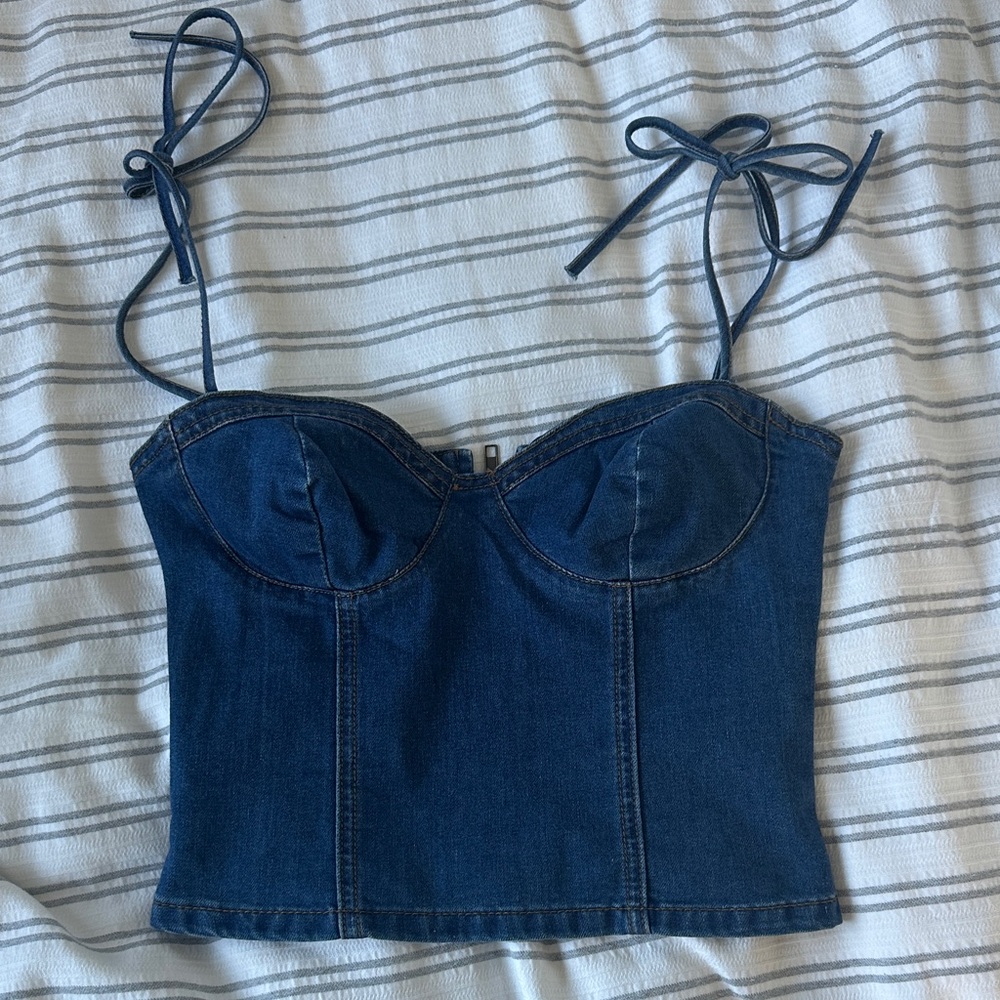 superdown Dark Blue Denim Crop Top